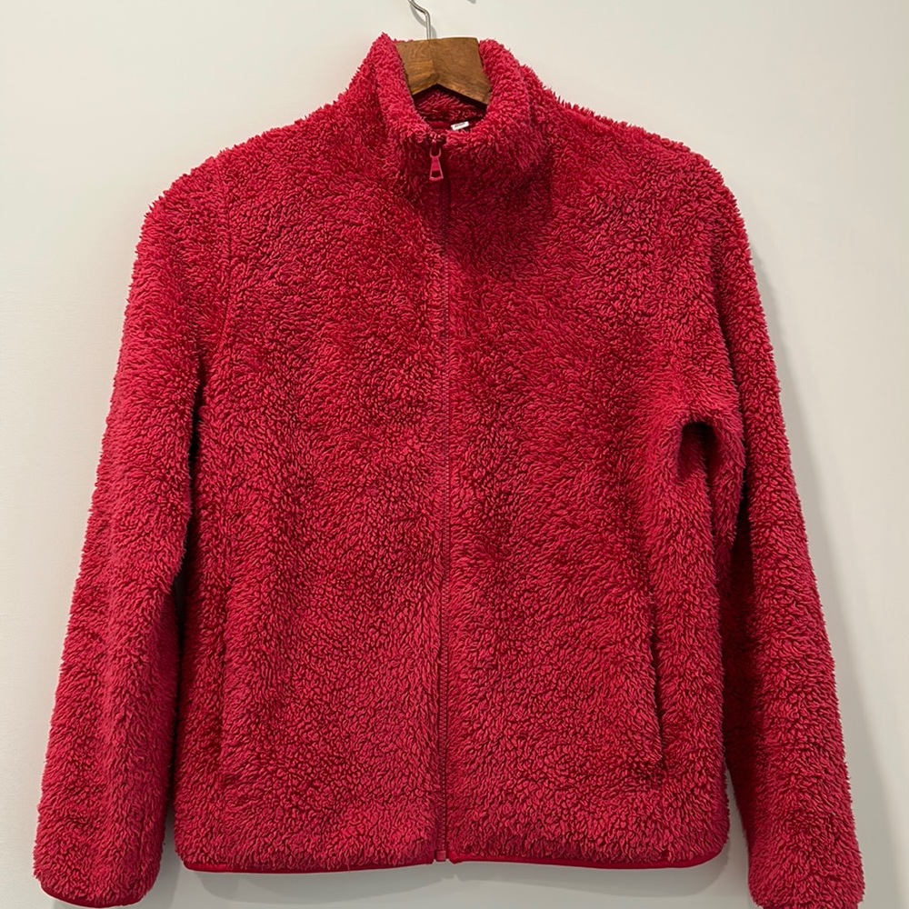 Uniqlo Pink Barbiecore Sherpa Long Sleeved Zip Up Sweater Jacket